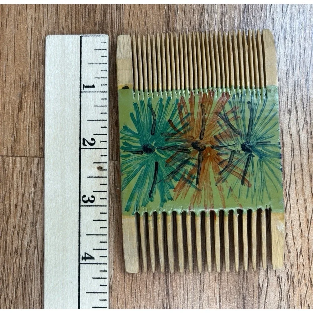 Vintage Hand‎ Carved, Hand Painted Double Sided Comb Pick